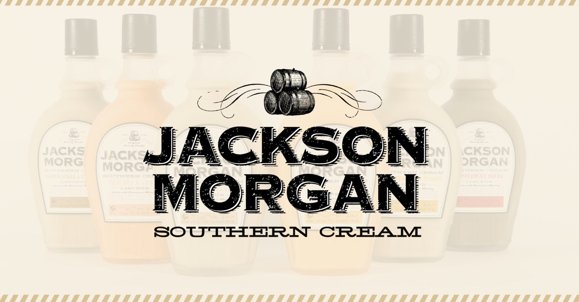Jackson Morgan Southern Cream branding with bottles on a beige background